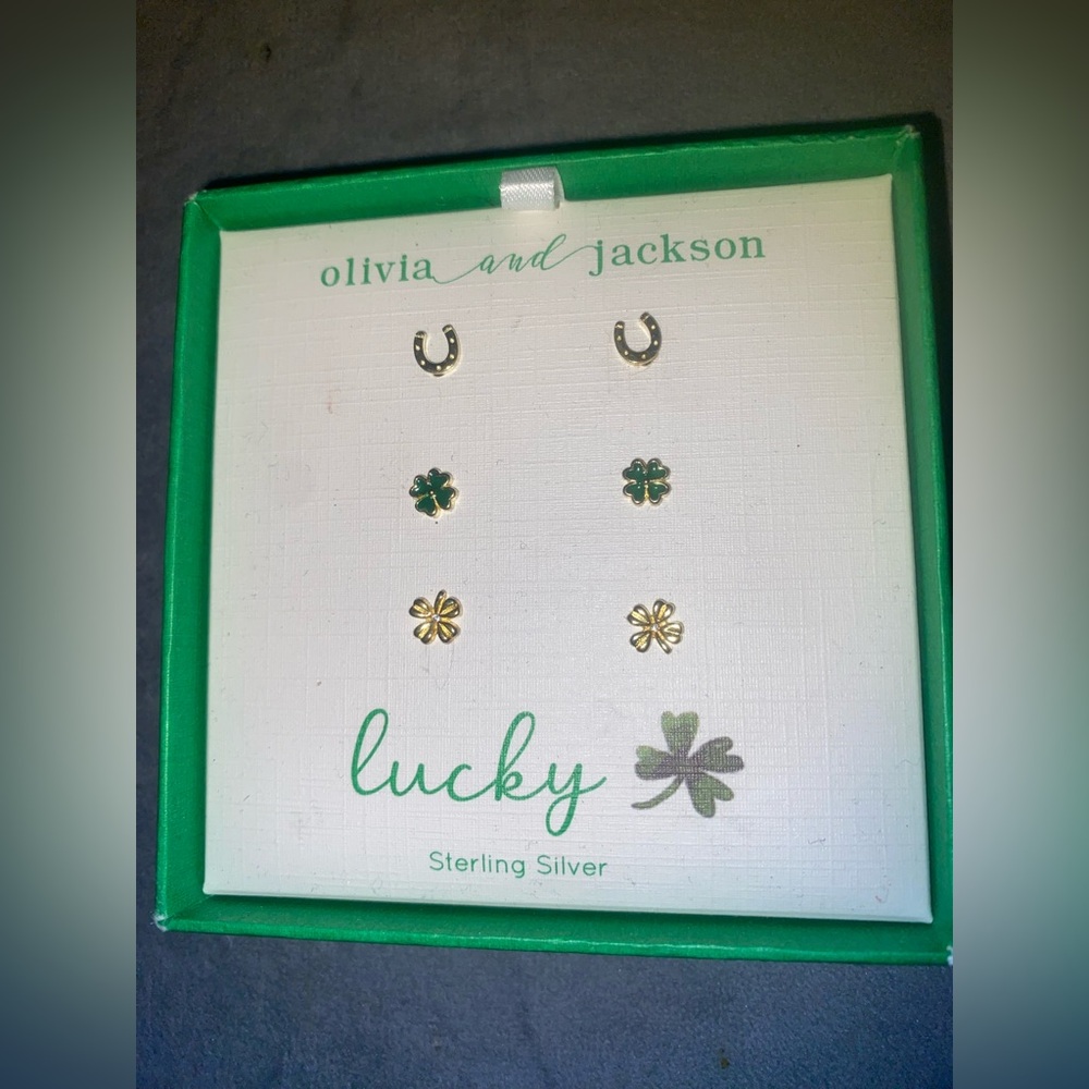 Lucky Brand Sterling Silver & Gold Plated Stud Earring Set - Green & Gold